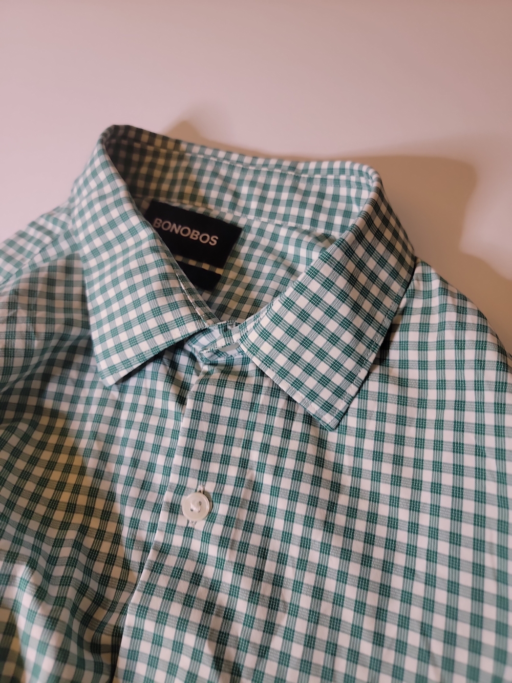 Bonobos Green and White Gingham Dress Shirt